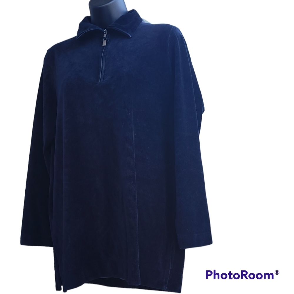 Liz Claiborne Corduroy Velvet Navy Zip Long Sleeve Medium PTP 22" - Picture 2 of 7